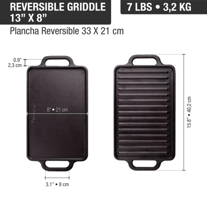 Plancha Asadora Esmaltada Reversible Rectang. 33X21 Cm Asa Hierro - Victoria - Imagen 3