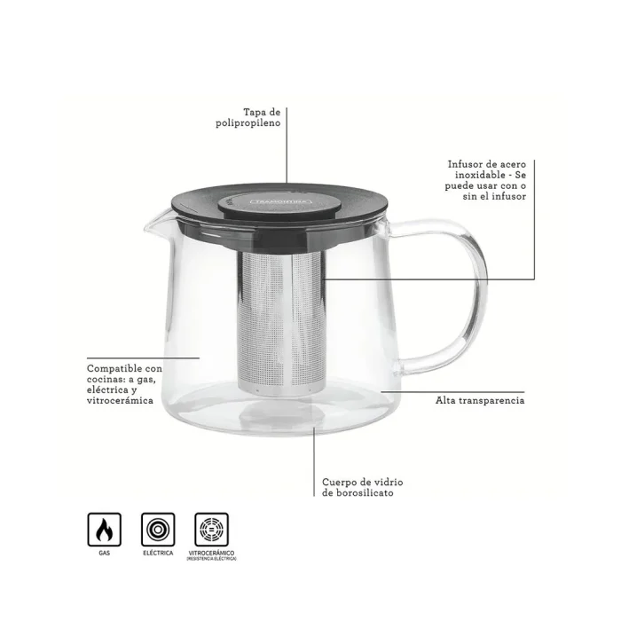 10159161-2 Tetera Vidrio c/Infusor 0.9L - Tramontina - Imagen 2