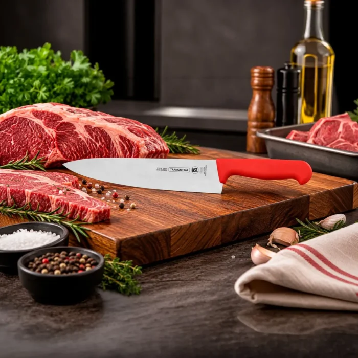 Cuchillo Carnicero Profesional Recto con Mango Rojo 10" | 25 cm Tramontina - Imagen 2