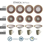 Vajilla Corona Étnica 4 Puestos 16 Piezas - Imagen 2