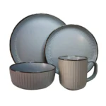 Jgo Vajilla Gris Mate Borde Marrón c/Relieve x16 Pzas