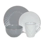 Jgo Vajilla Crema y Plomo c/Relieve x16 Pzas