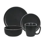 Jgo Vajilla Negro Mate Borde Blanco x16 Pzas