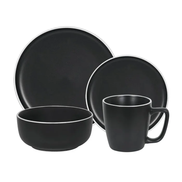 45294747-1 Jgo Vajilla Negro Mate Borde Blanco x16 Pzas - Imagen 1