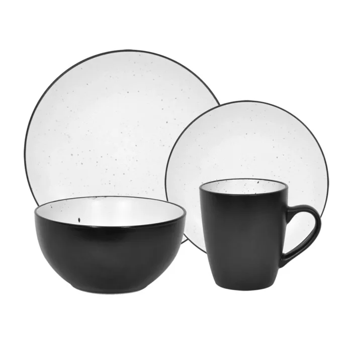 45294752-1 Jgo Vajilla Blanco Granito Ext. Negro x16 Pzas - Imagen 1