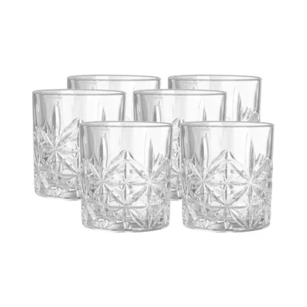 Set x6 Vasos Bajos Labrados c/Estrellas de 310 ml