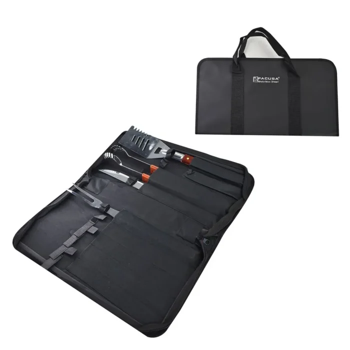 10294007-1 Set de Utensilios x04 B.B.Q + Estuche Nylon Negro - Imagen 1