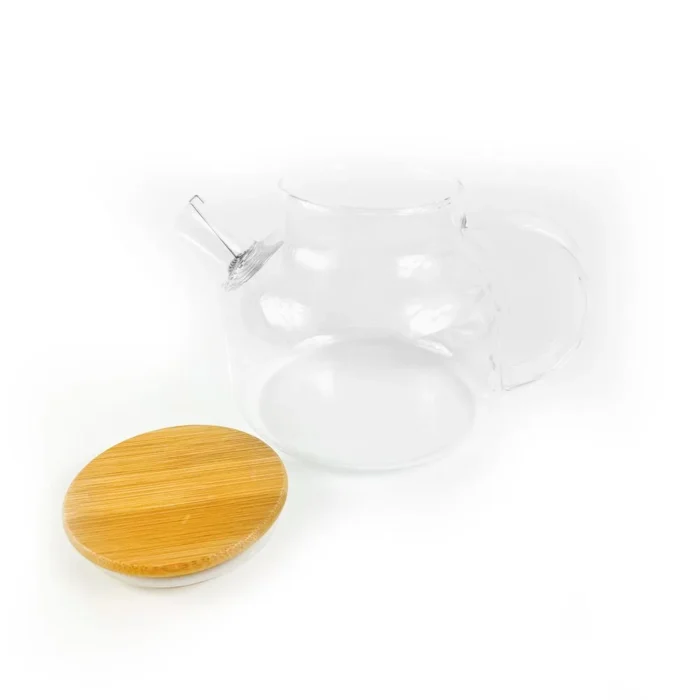 Tetera Recta De Vidrio 1000 Ml Tapa de Madera - Imagen 2