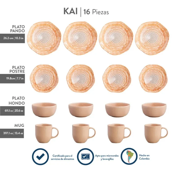 45294774-5 Juego de Vajillas Corona x16 piezas Kai Oceano - Imagen 5