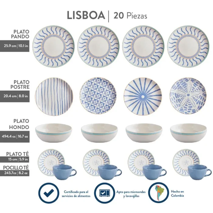 Juego de Vajillas Corona x20 piezas Lisboa Oceano - Imagen 5