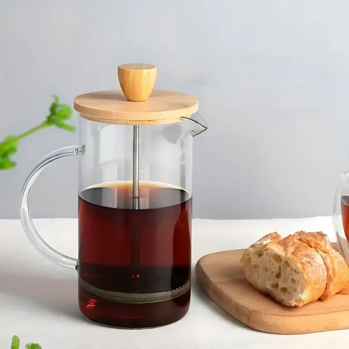 Cafetera Francesa de vidrio borosilicato con tapa de madera 700 ml - Imagen 2