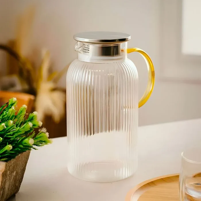 Jarra de vidrio borosilicato con tapa de acero y asa de color 1.6 L - Imagen 2