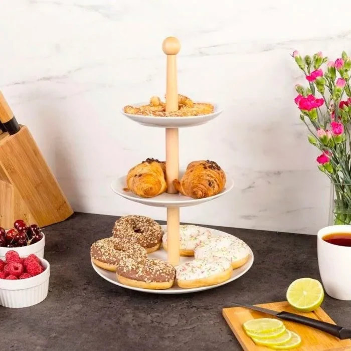 Porta bocaditos de Loza 3 pisos (17.5x23 cm) - Imagen 2