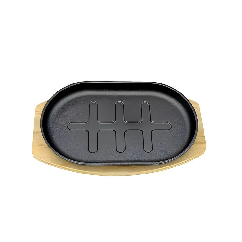 55080007-1 Fuente ovalada de Hierro fundido sin asas y base de madera (28x18x2.8 cm) - Imagen 1