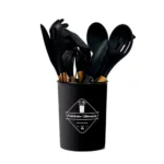 Jgo Utensilios Negro de Silicona para Cocina 12 Pz Mango Madera