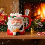 Taza Navideña de Loza diseño Papa Noel con cuchara 440 ml - Imagen 2