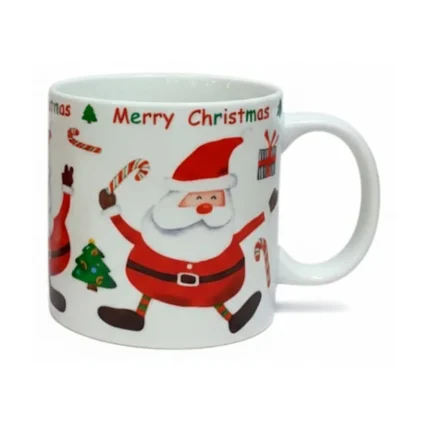 Taza de Loza Navideño con diseño Papa Noel con dulce y estuche 20 oz