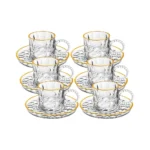 Set de Tazas con plato de vidrio Café borde Dorado 100 ml x6 piezas