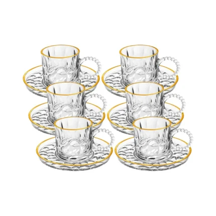 Set de Tazas con plato de vidrio Café borde Dorado 100 ml x6 piezas