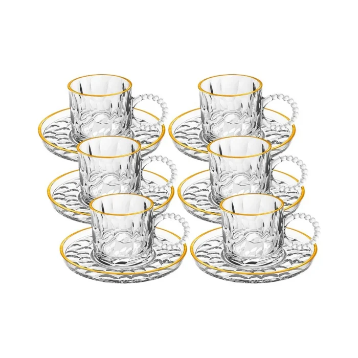 90294034-1 Set de Tazas con plato de vidrio Café borde Dorado 100 ml x6 piezas - Imagen 1
