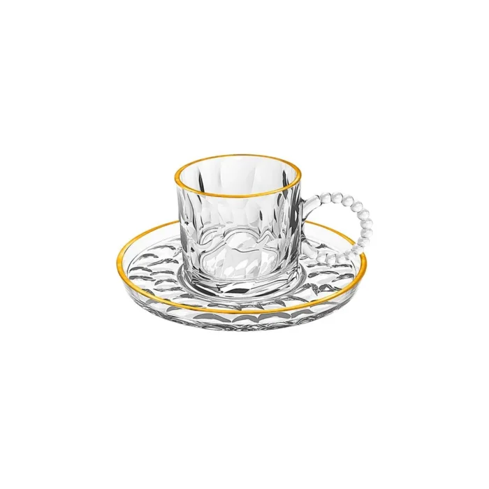 90294034-2 Set de Tazas con plato de vidrio Café borde Dorado 100 ml x6 piezas - Imagen 2