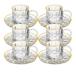 Set de Tazas con plato de vidrio Café Ondas borde Dorado 200 ml x6 piezas