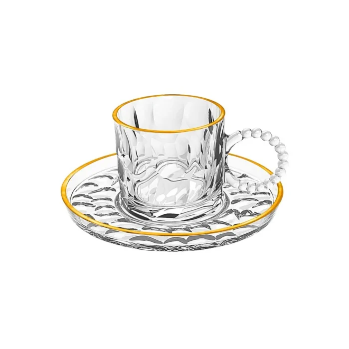 90294035-2 Set de Tazas con plato de vidrio Café Ondas borde Dorado 200 ml x6 piezas - Imagen 2