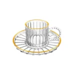 Set de Tazas con plato de vidrio Café Líneas borde Dorado 200 ml x6 piezas - Imagen 2