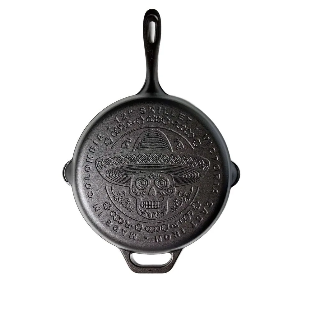 55145779-1 Sartén de Hierro Fundido Esmaltado Día de Muertos Calaca 30 cm - Imagen 1
