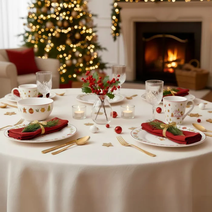 Juego de Loza China con Decoración "Merry Christmas" Rojo 16 Piezas - Imagen 2