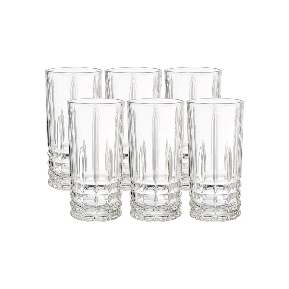 184533-1200-auto Set de Vasos Altos Labrados de Vidrio Roca 360 ml | 12 oz 6 Piezas - Imagen 1