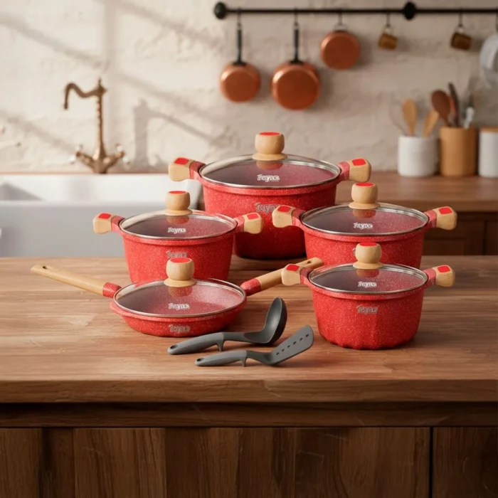 Juego de Ollas Aluminio Antiadherente Petra Rojo 12 Piezas - Imagen 2