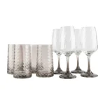 Set de Copas y Vasos de Vidrio Gris 8 Piezas