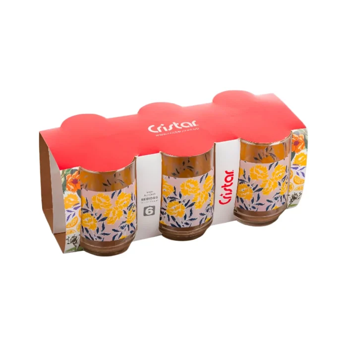 Set de Vasos Alegro Bebida de Vidrio Dec Flores 325 ml | 11 oz 6 Piezas - Imagen 4