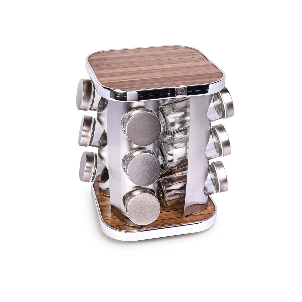 185035-1200-auto Set de Condimenteros con Tapa de Acero Inoxidable y Base de Madera 12 Piezas - Imagen 1