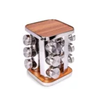 Set de Condimenteros con Tapa de Acero y Base de Madera 12 Piezas