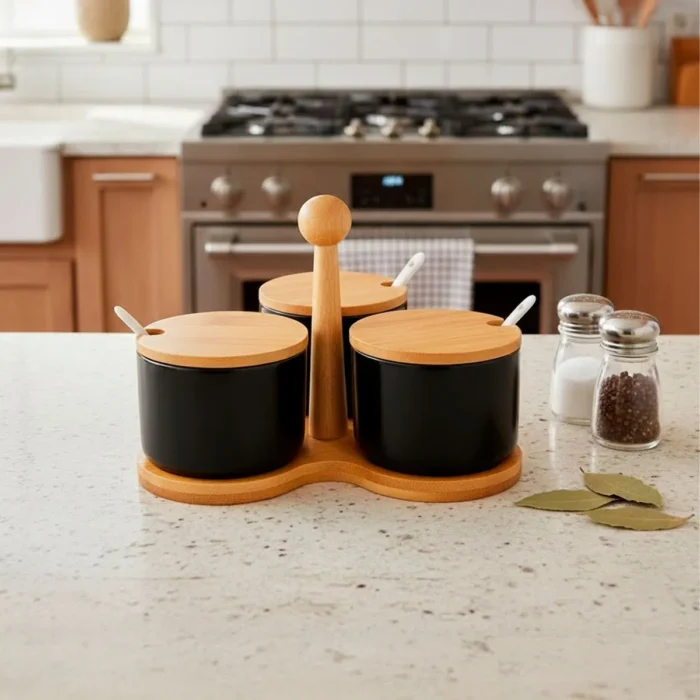 Set de Especiero con Tapa de Madera Negro 3 Piezas - Imagen 2