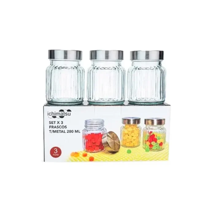Set de Frascos de Vidrio con Tapa Metalizada 280 ml 3 Piezas - Imagen 3