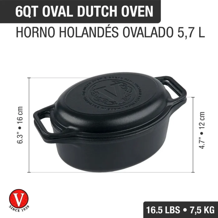 Olla Ovalada Horno Holandes de Hierro Fundido Esmaltado 5.7 L | 6 QT - Imagen 3