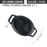 Olla Ovalada Horno Holandes de Hierro Fundido Esmaltado 5.7 L | 6 QT - Imagen 4