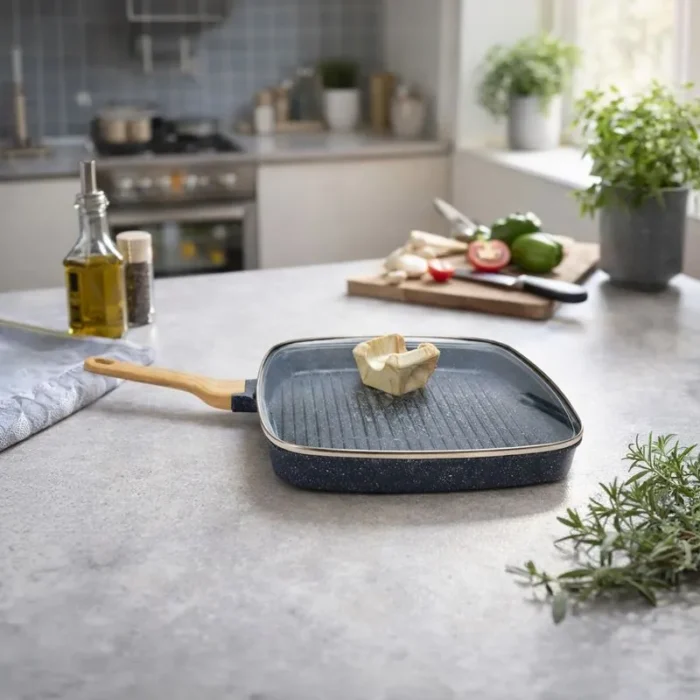 Sartén Gril Granito Cuadrada con Tapa de Vidrio Gris 28 cm - Imagen 2