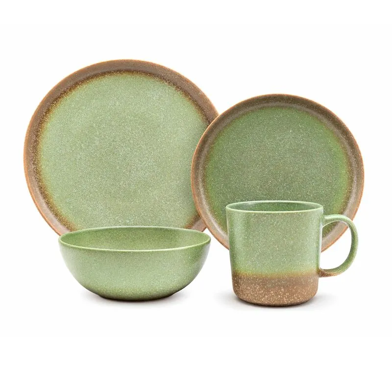 186763-800-auto Juego de Vajilla Verde Glaseado Stoneware de Porcelana 16 Piezas - Imagen 1