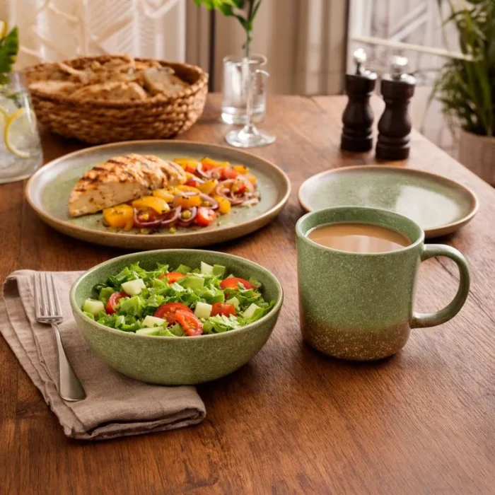 Juego de Vajilla Verde Glaseado Stoneware de Porcelana 16 Piezas - Imagen 2