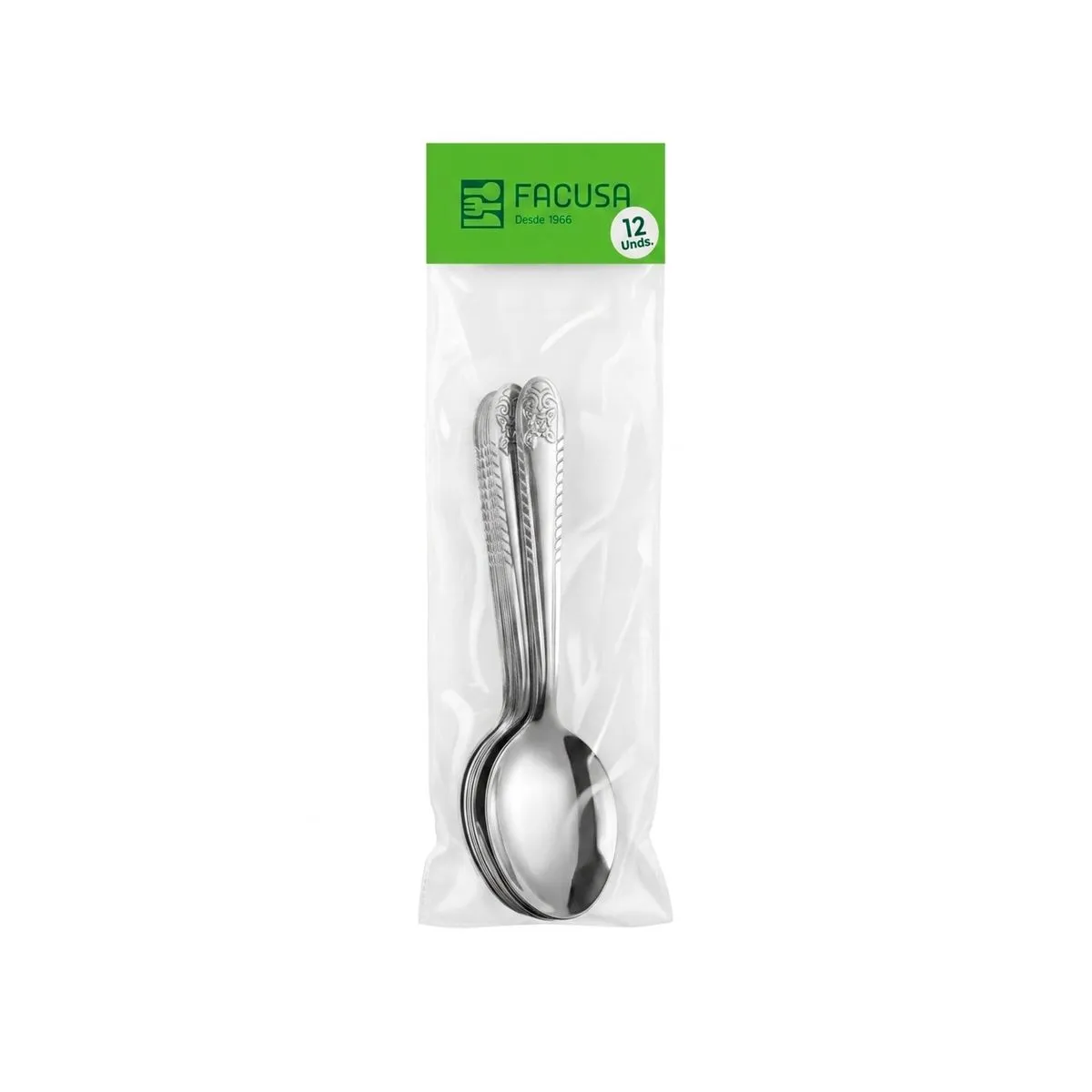 188095-1200-auto Juego de Cucharas para Mesa de Acero Inoxidable Floral 12 Piezas Facusa - Imagen 1