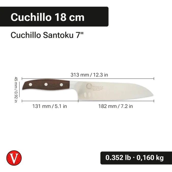 Cuchillo Santoku Chef Mango de Madera 7" | 18 cm Victoria - Imagen 3