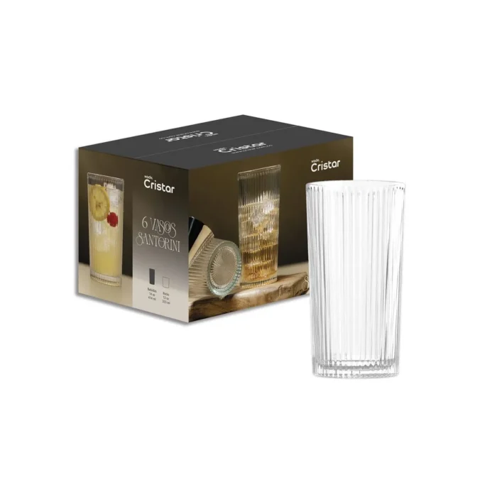 Set x 6 Vasos de Vidrio Bebidas Santorini 414 ml | 14 oz Cristar - Imagen 2