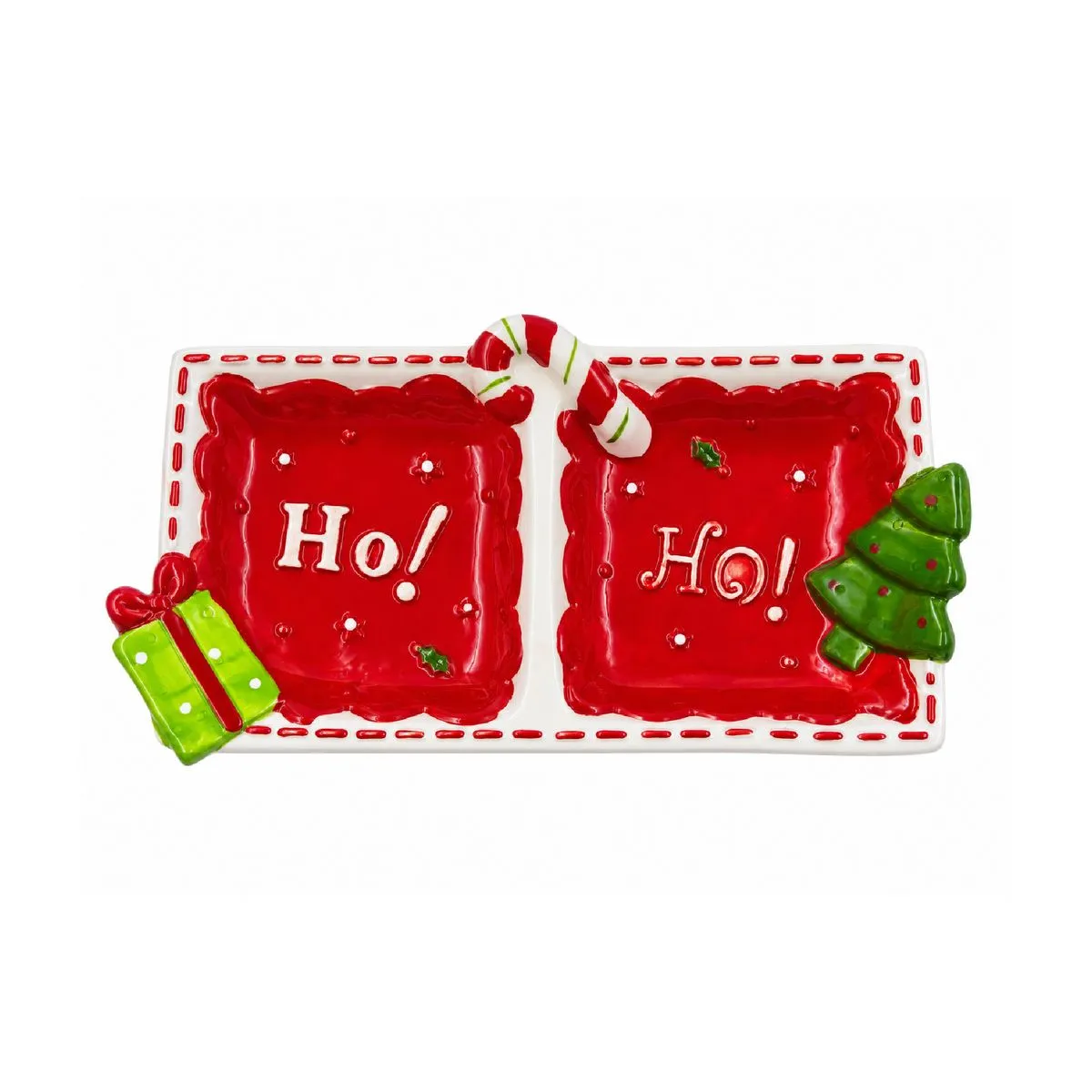 191798-1200-auto Fuente Piqueo con 2 Divisiones Navideño Rojo HOHOHO Ichimatsu - Imagen 1
